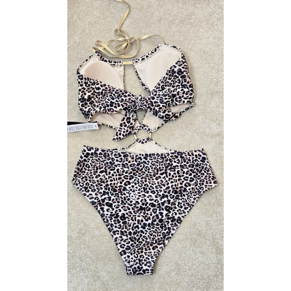 Tahari‎ Leopard Print Cutout Keyhole One Piece Swimsuit Women' XL Brown/Blk NWT - Picture 5 of 12